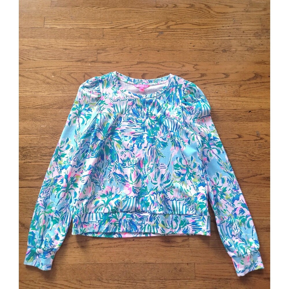 Lilly Pulitzer Jansen Sweatshirt Blue Ibiza Cabana Cocktail Size Medium